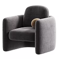 Beige Plush Single Sofa With Wide Armrests And Brown Round Pillow