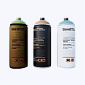 Three Spray Cans With Colored Lids And Detailed Label Designs On White Background