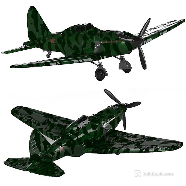 Green Camouflage Military Propeller Airplanes Side View Design Illustration 3d model 