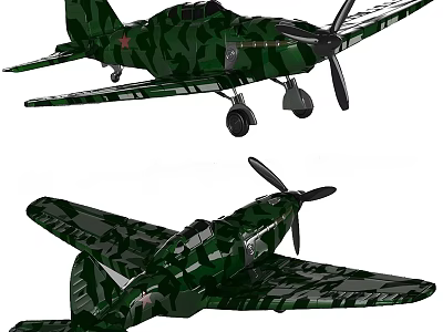 Green Camouflage Military Propeller Airplanes Side View Design Illustration 3d model