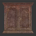 Vintage Wooden Cabinet With Carved Double Doors Intricate Sunburst Patterns And Smooth Top Surface