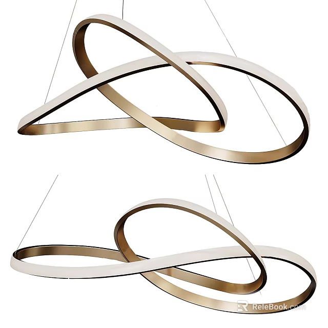 Modern Elegant Chandelier Design With Intertwined Gold And White Circular Rings 3d model 