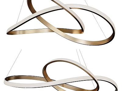 Modern Elegant Chandelier Design With Intertwined Gold And White Circular Rings 3d model