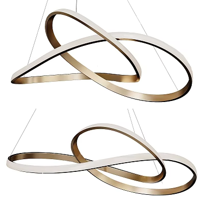 Modern Elegant Chandelier Design With Intertwined Gold And White Circular Rings 3d model