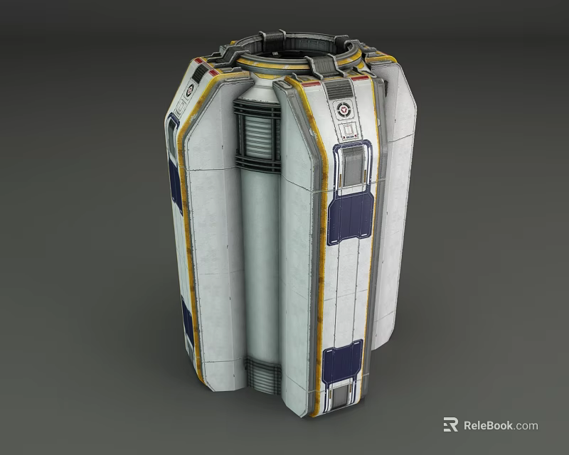 Cylindrical Space Module Structural Design With White Blue Yellow Stripes And Panels 3d model 