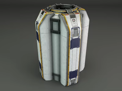 Cylindrical Space Module Structural Design With White Blue Yellow Stripes And Panels 3d model