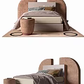 Cozy Kids Bed with Curved Headboard Light Tones Pillows and Round Rug