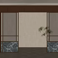 Modern Sliding Door With Metal Mesh Frame And Marble Base Design 3d model