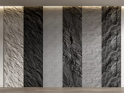 Modern Textured Background Wall Design With Vertical Stripes And Stone Patterns 3d model