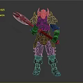 Armored Warrior Character In Spiked Plate Armor With Battle Axe And Detailed Design