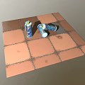 Two Tipped Over Spray Cans On Copper Tiled Floor With Liquid Spill