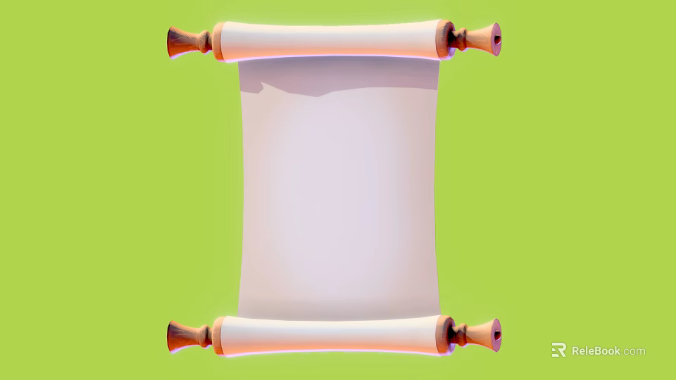 Open Blank Scroll With Wooden Ends Displaying Empty Paper On Green Background 3d model