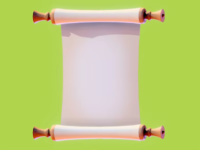 Open Blank Scroll With Wooden Ends Displaying Empty Paper On Green Background 3d model