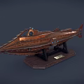 Copper Ship Shaped Sculpture Displayed On Wooden Base With Detailed Design