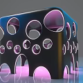 Modern Decorative Cube Structure With Multiple Circular Arched Holes And Purple Lighting 3d model
