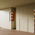 Modern Minimalist Light Colored Wardrobe with Sleek Doors Illuminated Shelves and Drawers