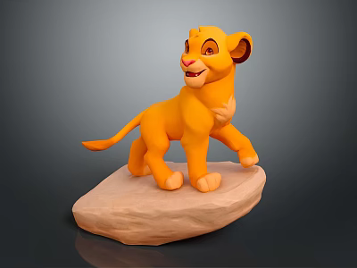 Adorable Cartoon Young Lion Cub 3D Model Standing On Rock With Yellow Fur 3d model