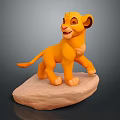 Adorable Cartoon Young Lion Cub 3D Model Standing On Rock With Yellow Fur