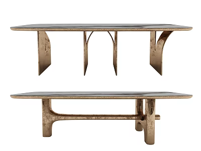Modern Metal Dining Table With Unique Geometric Leg Design And Sleek Surface 3d model