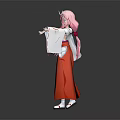 Game Movie Character With Pink Hair In Traditional White Top And Red Long Skirt