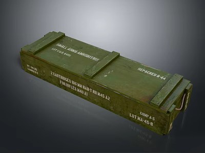 Green Military Style Wooden Crate With Vintage Labels And Metal Straps 3d model