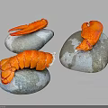 Three Fresh Juicy Lobster Claws Arranged On Natural Stones