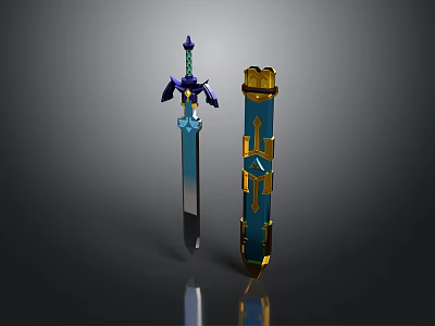 Fantasy Swords with Blue Blades Gold Accents and Decorative Hilts 3D Rendered Design 3d model