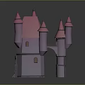 Cartoon Castle Scene With Pink Spire Roofs Multiple Towers And Small Windows