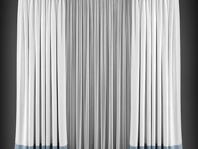 Elegant White Sheer Curtains With Blue Hem For Home Window Decor 3d model