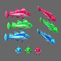 Colorful Aquatic Animal Fish Toys in Pink Green Blue and Various Sizes