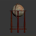 Vintage Globe On Red Wooden Stand With Round Base And Colorful Map