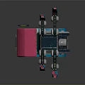 Mechanical Lab Rat Character With Blue Pink Exterior And Top Metal Protrusions Structural Design