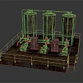 Rustic Industrial Equipment Setup With Three Storage Tanks Pipes And Metal Platform