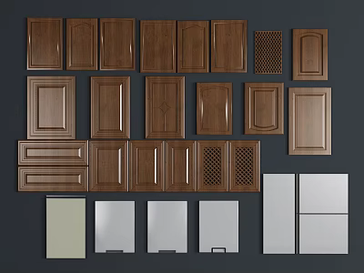 Assorted Wooden Cabinet Doors With Various Styles Designs And White Panels 3d model