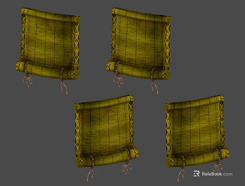 Traditional Natural Bamboo Blinds With Golden Yellow Hue And Fringed Edges Design 3d model 