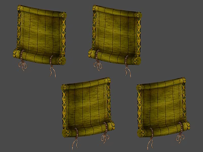 Traditional Natural Bamboo Blinds With Golden Yellow Hue And Fringed Edges Design 3d model