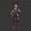Anime Style Woman With Pink Hair Blue Top And Pink Jacket Holding Weapon In Boots