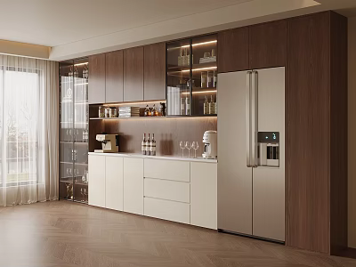 Modern Kitchen Buffet Sideboard Cabinet With Wooden Frame White Drawers And Glass Door Storage 3d model