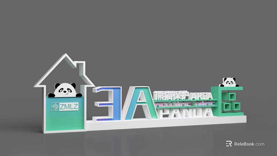 House Shaped Commercial Equipment Featuring Panda Motifs 3A Logo And PMZL Brand 3d model 