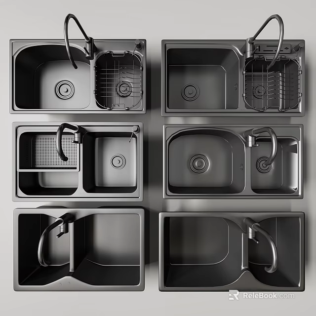 Modern Kitchen Sinks With Various Bowl Designs And Stainless Steel Finish 3d model 
