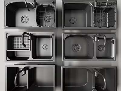 Modern Kitchen Sinks With Various Bowl Designs And Stainless Steel Finish 3d model