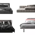 Modern Double Bed Designs Featuring Various Headboards And Bedding Styles 3d model