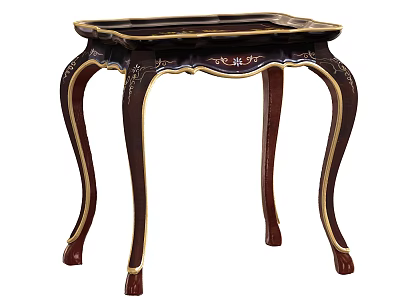 Traditional Dark Wood Side Table With Curved Legs Gold Trim And Carved Top Surface 3d model