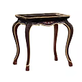 Traditional Dark Wood Side Table With Curved Legs Gold Trim And Carved Top Surface
