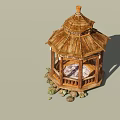 Wooden Garden Pavilion With Hexagonal Roof Patterned Floor Tiles And Surrounding Stones