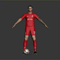 Man In Red Liverpool Football Jersey Number 2 Standing With Soccer Ball On Grey Background