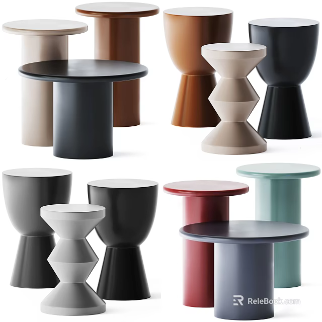 Modern Round Tables With Various Colors And Stylish Decorative Base Designs 3d model 