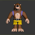 Brown Bear 3D Character With Blue Suspenders Yellow Shorts and White Pendant