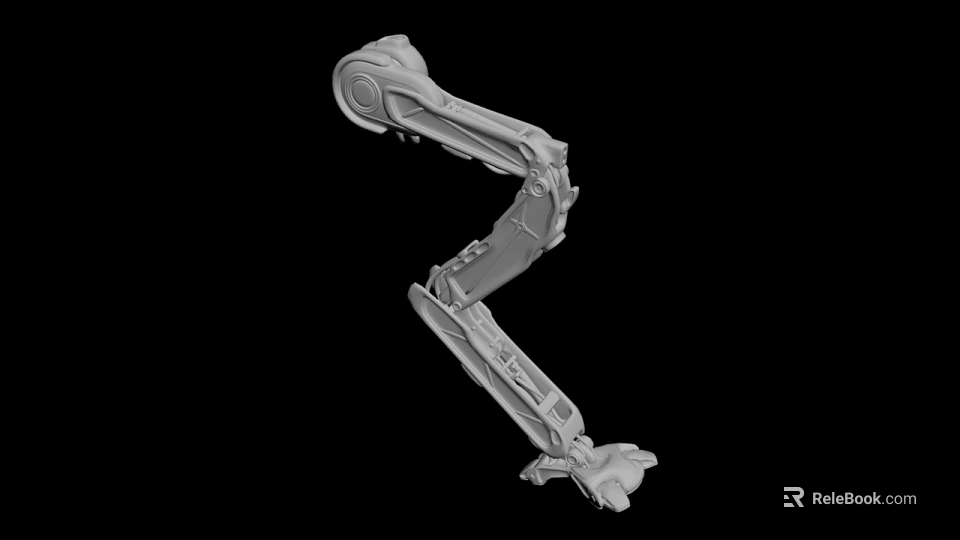 Gray Mechanical Arm 3D Model With Detailed Structure On Black Background 3d model