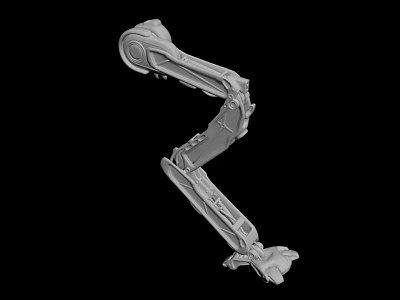 Gray Mechanical Arm 3D Model With Detailed Structure On Black Background 3d model